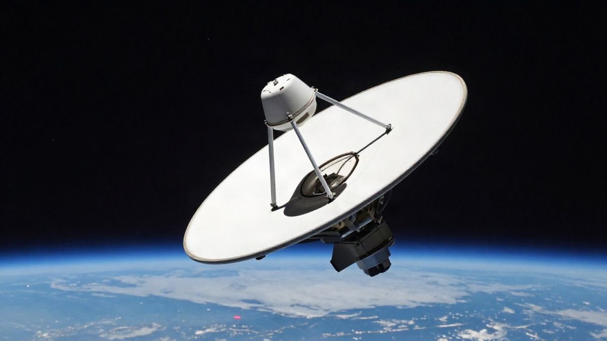 Imagen ilustrativa: un satélite de telecomunicaciones en órbita sobre un fondo estrellado y la Tierra, representando el tema de las comunicaciones satelitales.