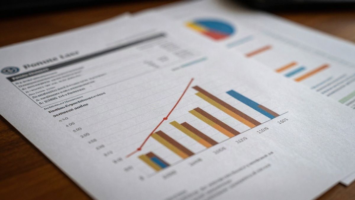 Imagen ilustrativa: un informe financiero con gráficos y tablas que muestran aumentos en dividendos sobre un escritorio de madera.