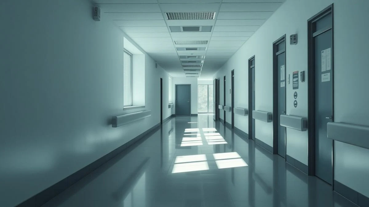 Imagen ilustrativa: un pasillo de hospital moderno vacío con luz natural