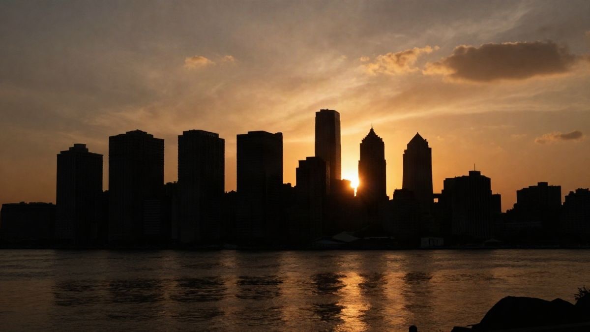 Imagen ilustrativa: siluetas de un horizonte urbano al atardecer con sombras largas y luz dramática.