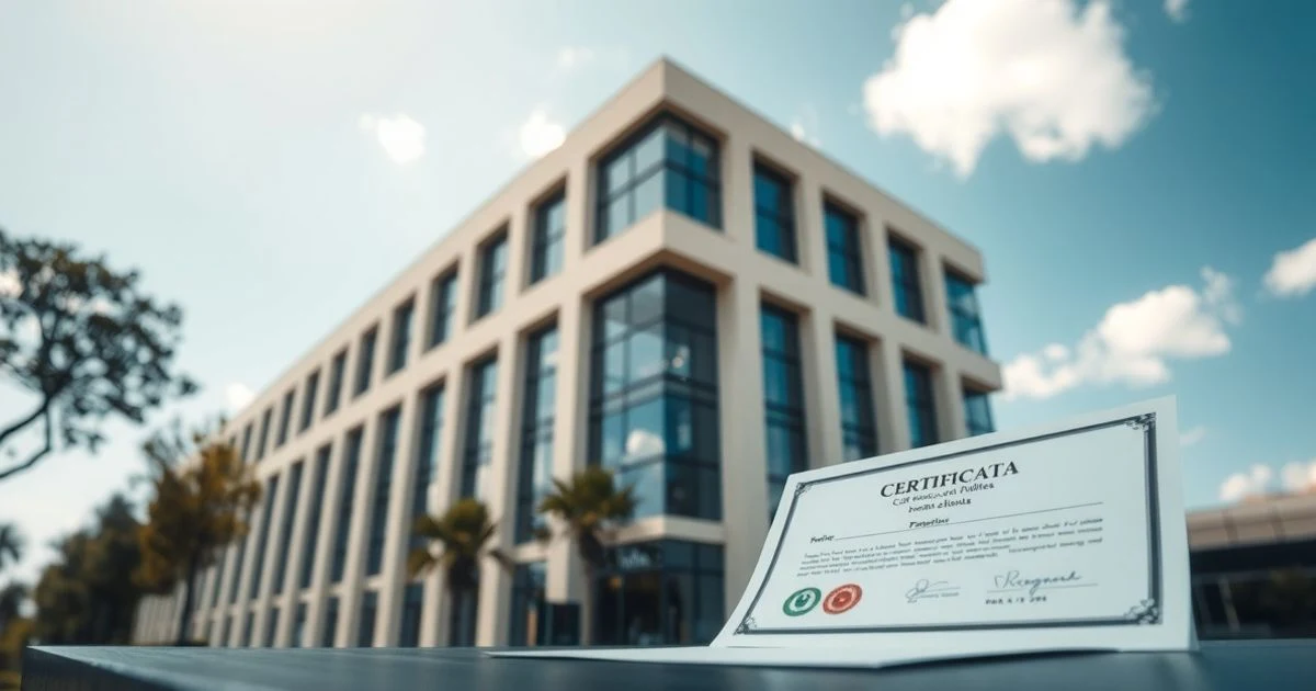 Certificado de la Agencia Tributaria sobre un escritorio en una oficina moderna en Elda