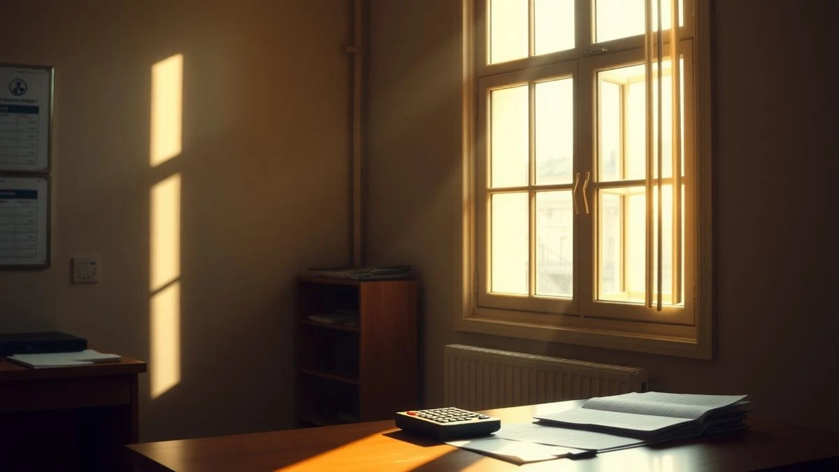 Imagen ilustrativa: interior de una oficina municipal con luz natural de ventana, documentos financieros sobre una mesa