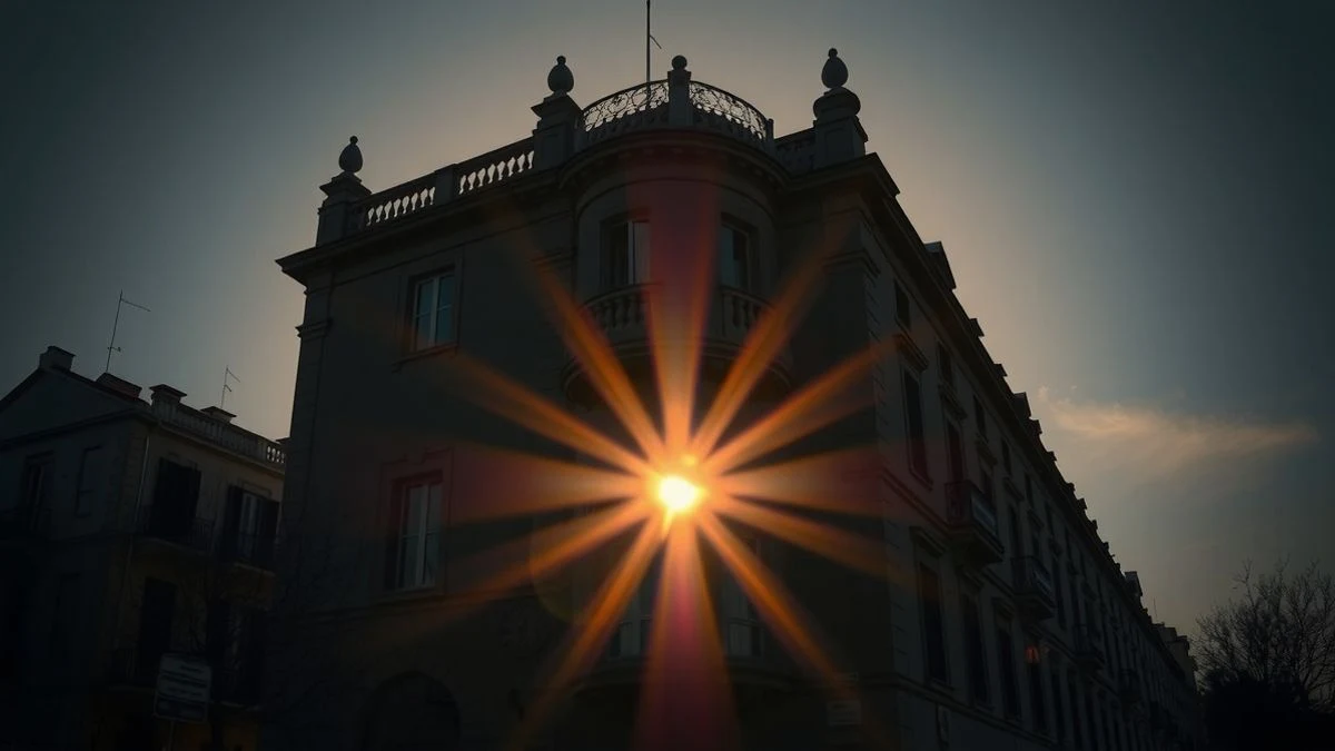 Imagen ilustrativa: fachada del edificio del Banco Central Europeo al atardecer con contraluz y sombras largas, sin personas visibles