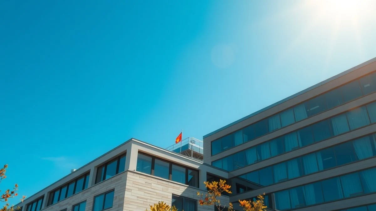 Edificio de la Agencia Tributaria en Lleida con cielo despejado