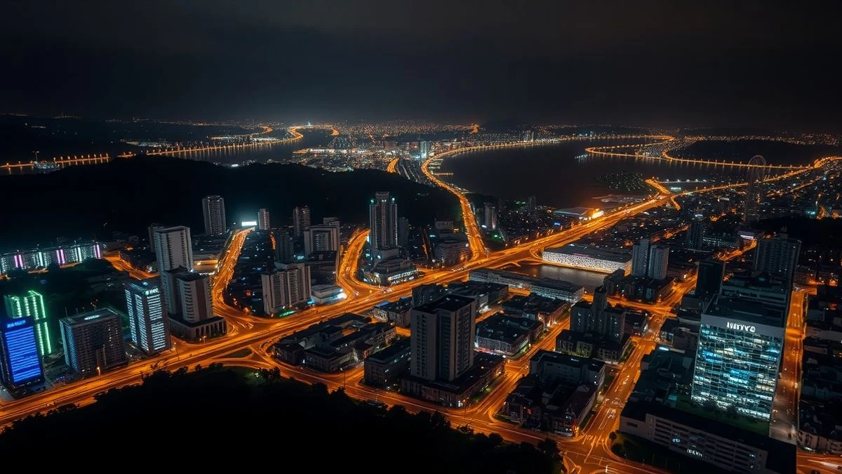Vista nocturna de Asunción con luces de la ciudad y el río Paraguay