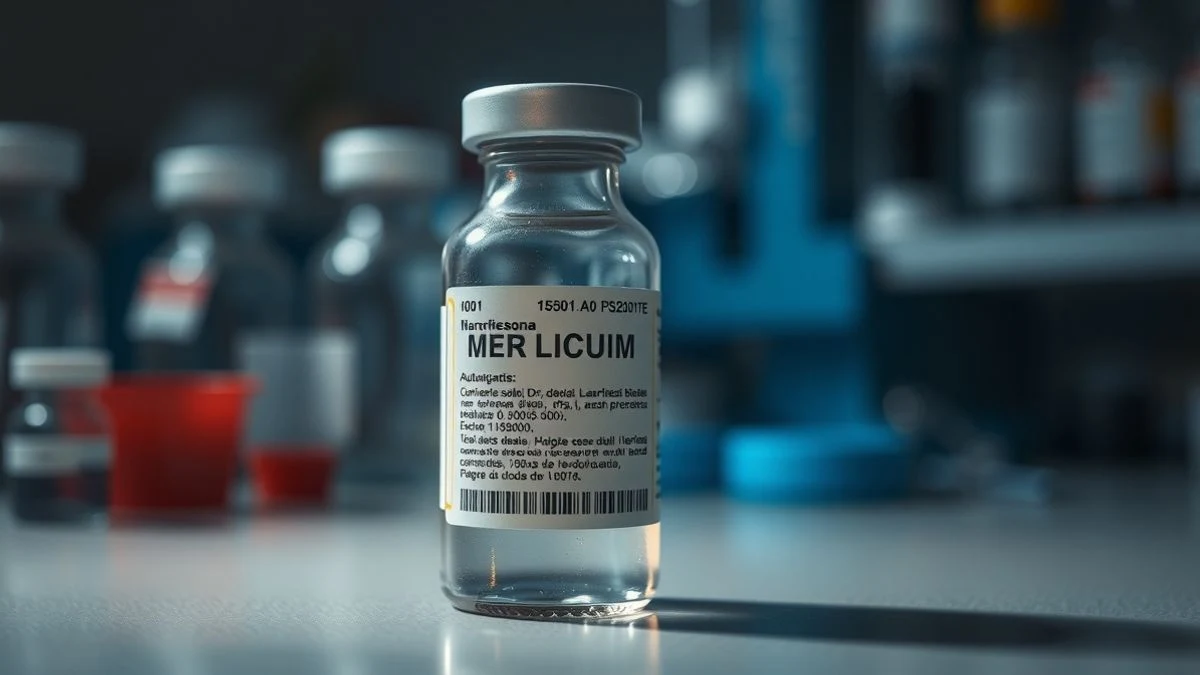Imagen ilustrativa: primer plano de un vial de vidrio con líquido en un laboratorio, fondo desenfocado.