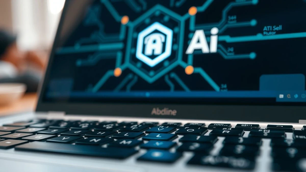 Imagen ilustrativa: primer plano de un teclado de ordenador con un icono de inteligencia artificial brillando en la pantalla