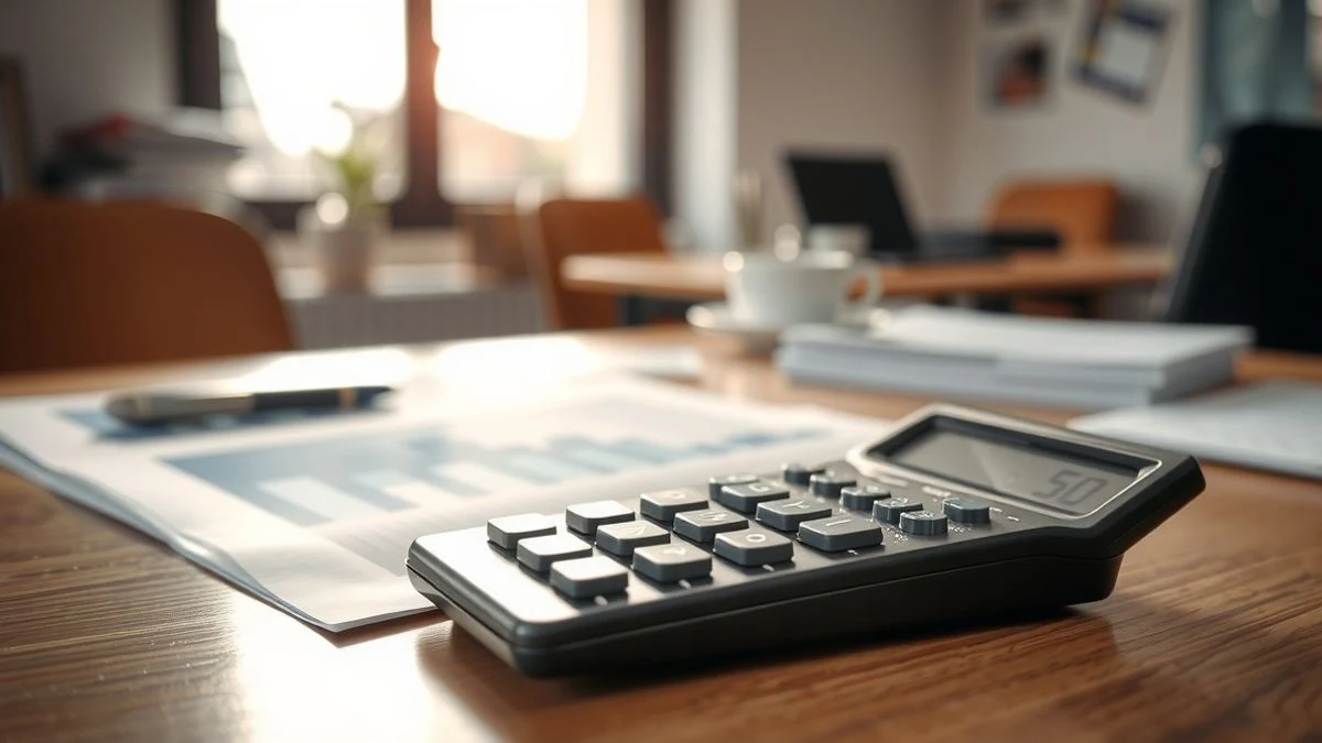 Documento de plan de pensiones y calculadora sobre un escritorio con luz natural