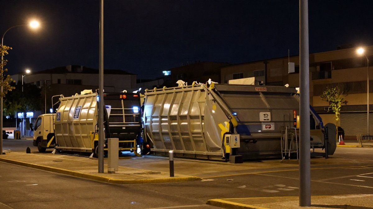 Illustrative image: night urban scene with street and neon lights, representing a generic waste management environment.