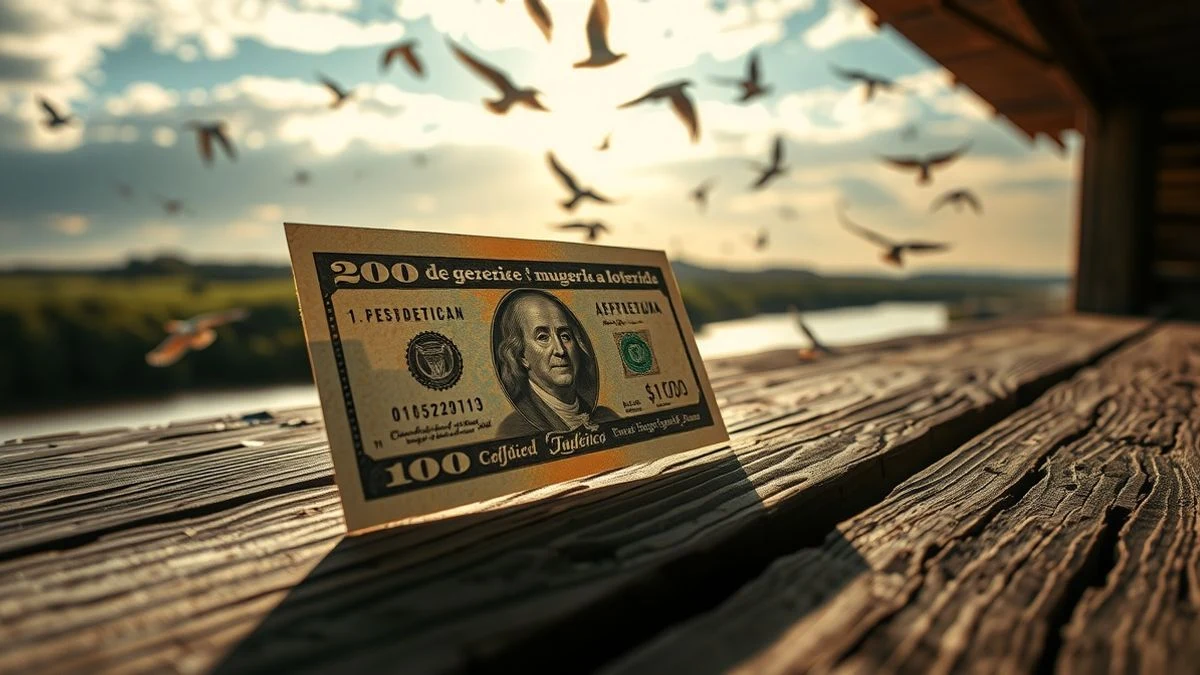 Imagen ilustrativa: un billete de euro genérico sobre madera con un paisaje de río y aves al atardecer