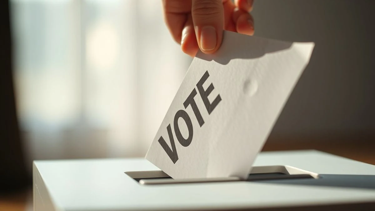 Primer plano de una urna electoral con una papeleta siendo introducida