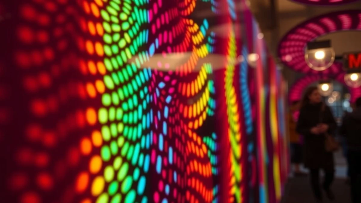 Módulo interactivo de ilusiones ópticas con sombras de colores y patrones en movimiento