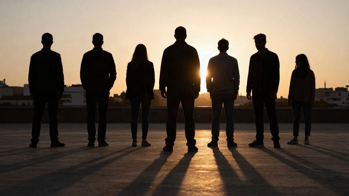 Illustrative image: Silhouettes and long shadows at sunset, symbolising economic pressure and inflation.