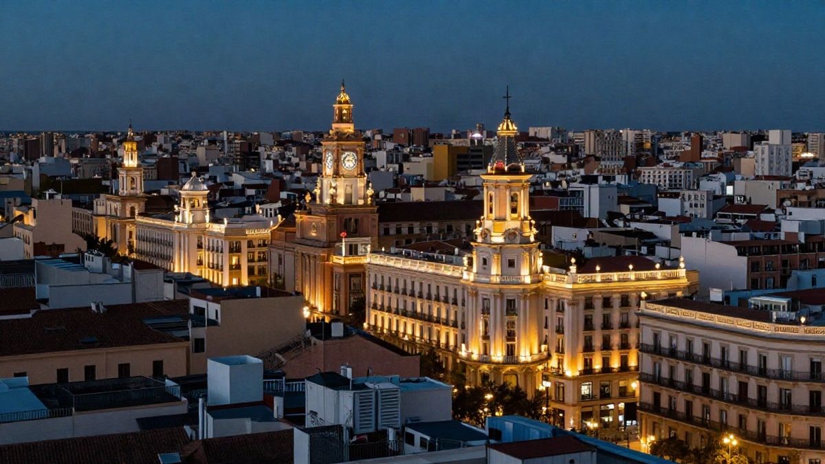 Imagen ilustrativa: vista nocturna de una ciudad española iluminada, reflejando el ambiente de escapadas y turismo.