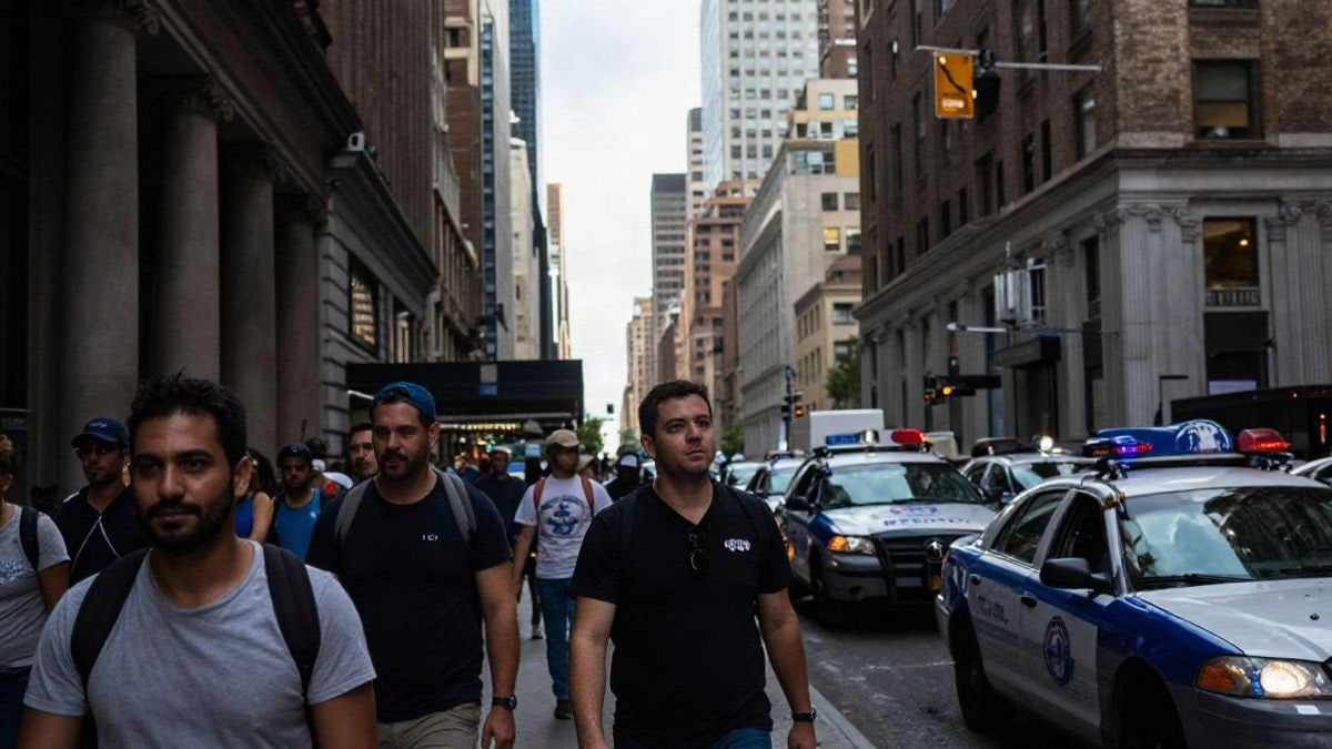 Imagen ilustrativa: una calle concurrida de Nueva York con edificios altos y un coche de policía al fondo, representando un ambiente urbano