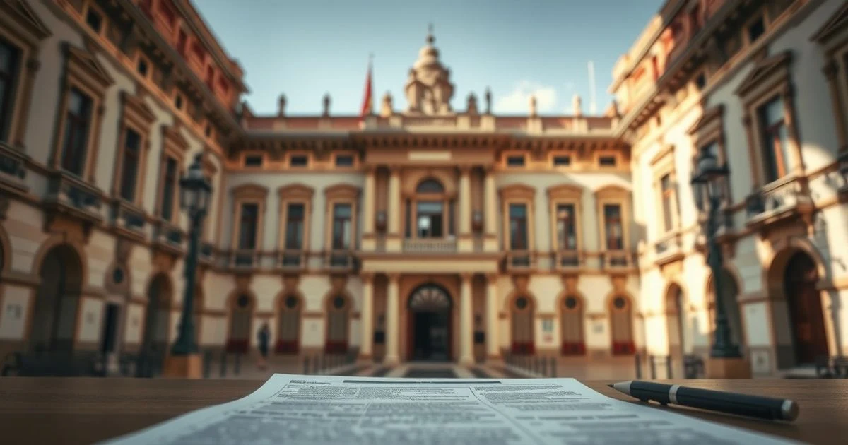 Fachada del edificio de las Cortes Valencianas con un documento fiscal en primer plano