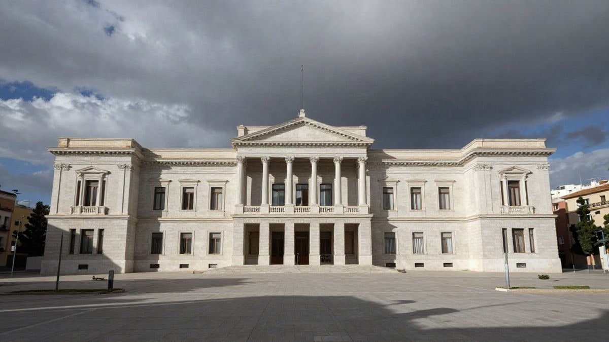 Imagen ilustrativa: un edificio gubernamental vacío bajo un cielo dramático, simbolizando la incertidumbre política en Venezuela.
