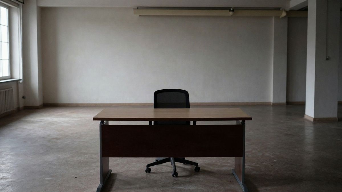 Illustrative image: an empty office space with a desk and an empty chair, symbolising economic decision-making.
