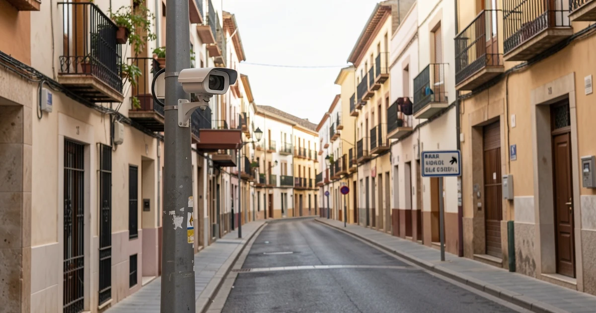 Cámara de tráfico en una calle de Málaga con señal de Zona de Bajas Emisiones