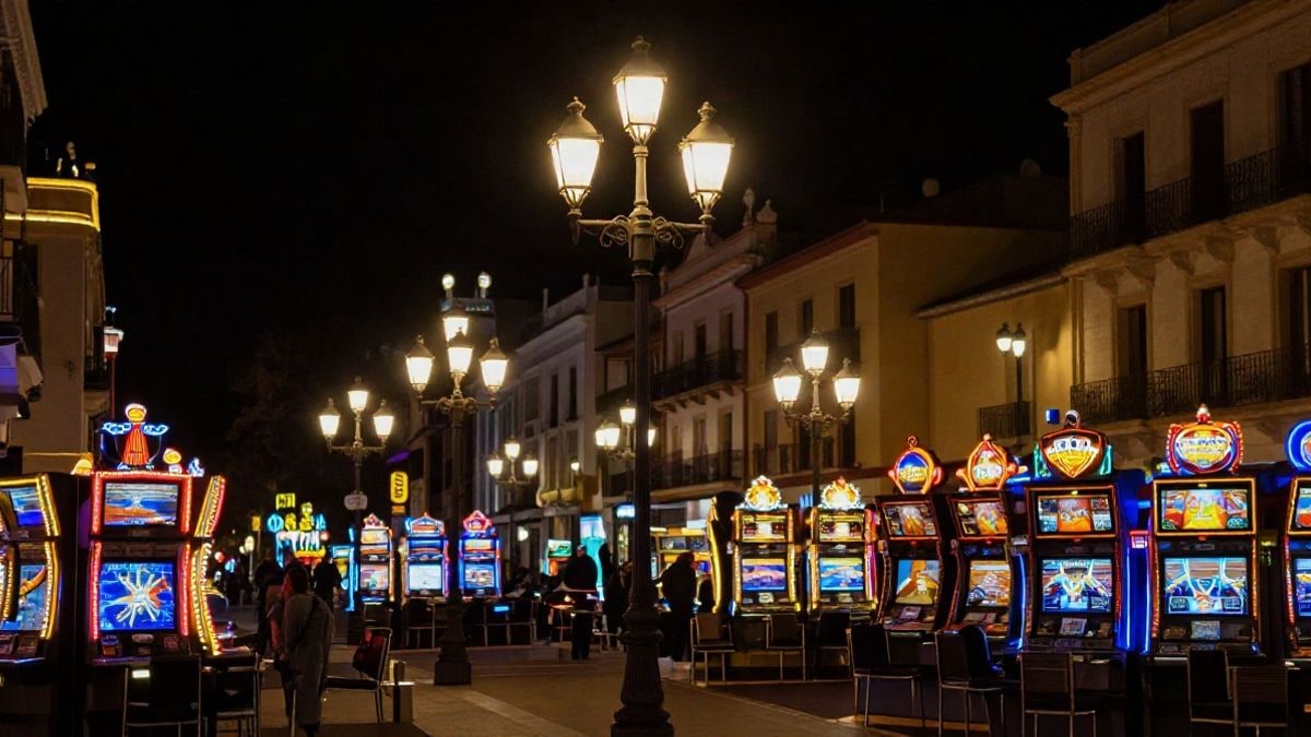 Illustrative image: night scene of a gaming environment with artificial lights, no people or identifiable elements.