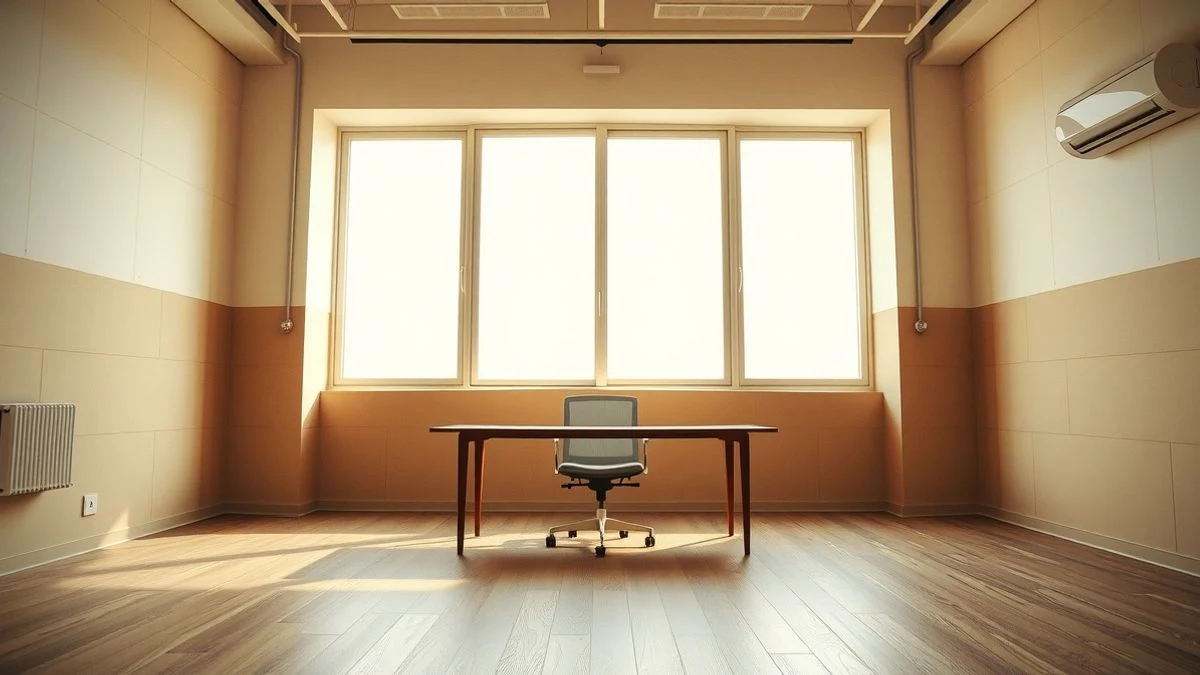 Imagen ilustrativa: un despacho vacío con una mesa y una silla, iluminado por luz natural.