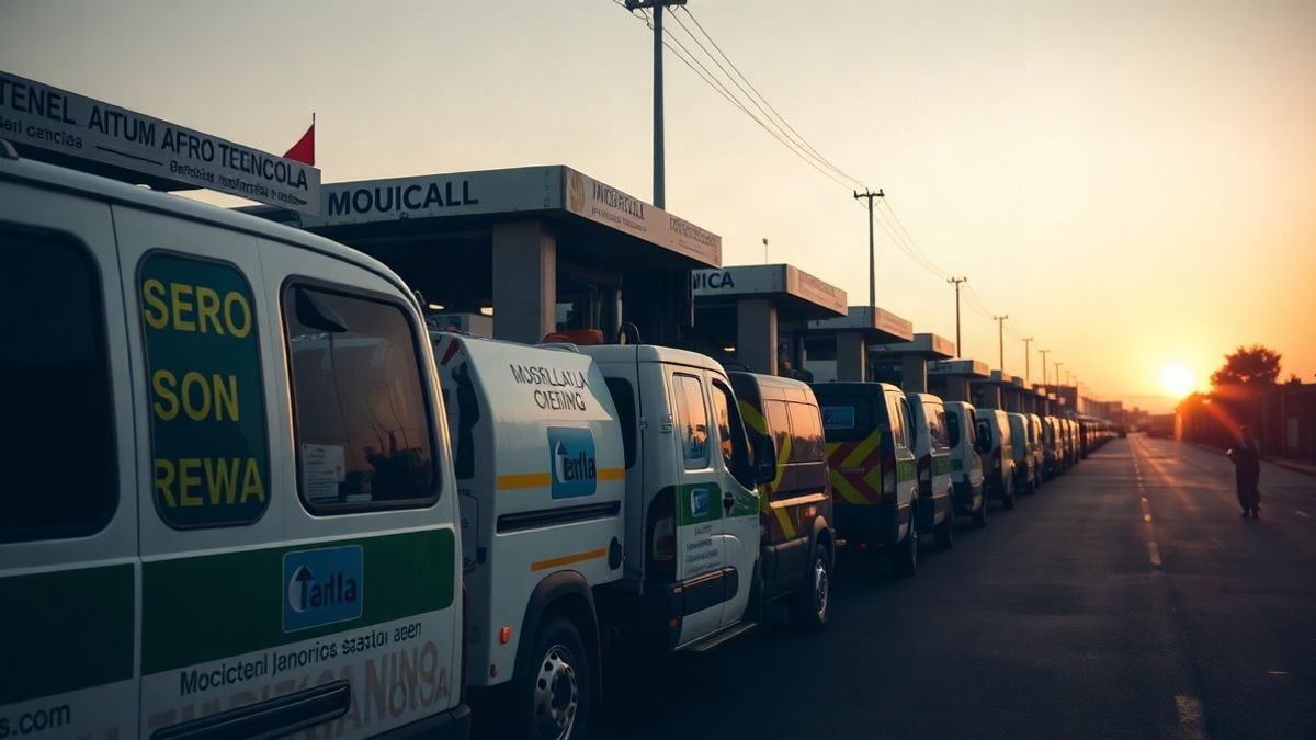 Imagen ilustrativa: vehículos municipales de limpieza estacionados en una cochera al amanecer
