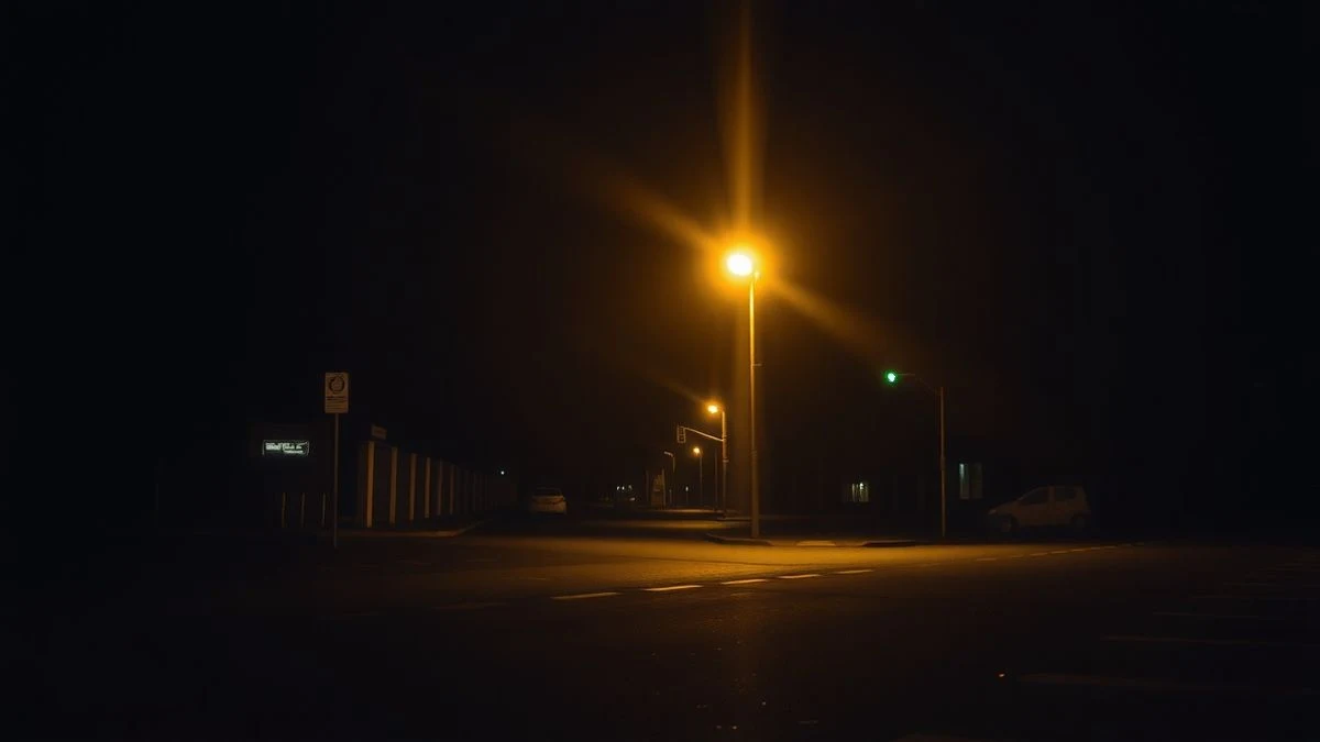 Imagen ilustrativa: calle nocturna con farola encendida y sombras largas