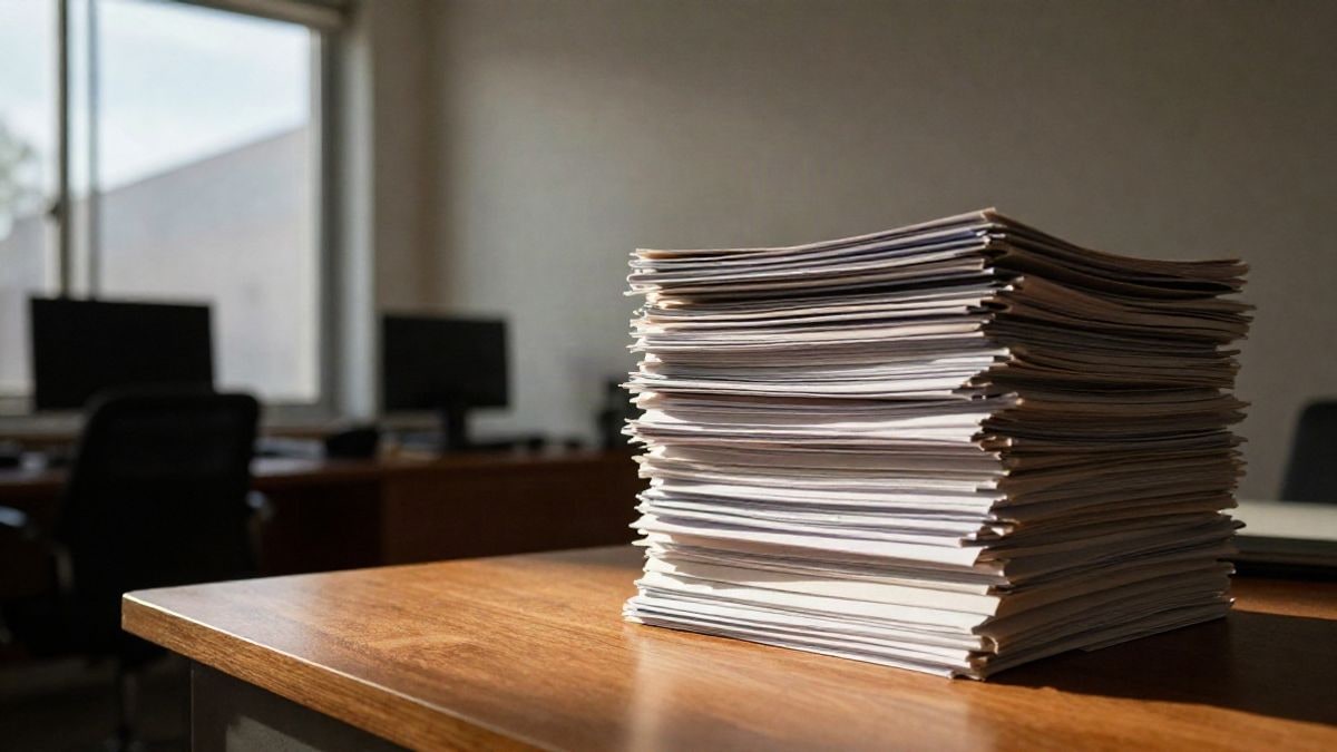 Illustrative image: stack of euro banknotes on a wooden table in an office