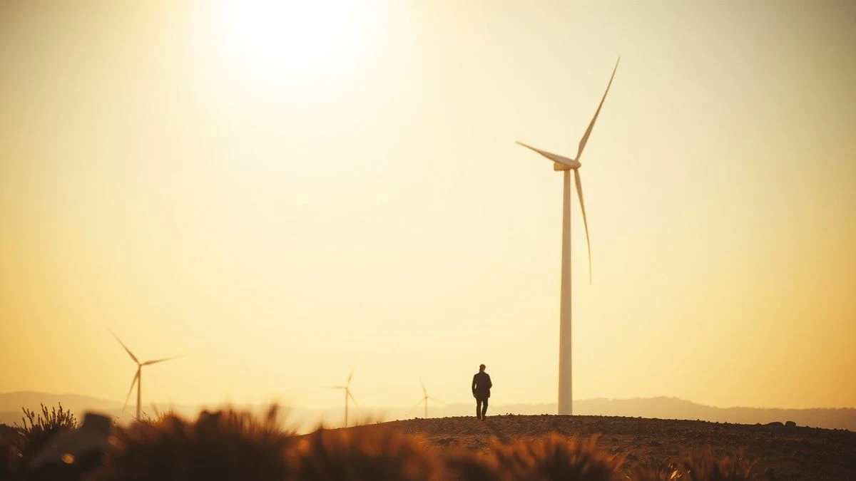 Vista de un pueblo rural en Castilla-La Mancha con una persona pequeña en un camino de tierra al atardecer
