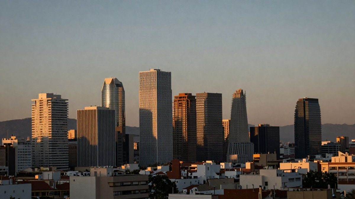 Imagen ilustrativa: vista de un horizonte urbano con edificios modernos al atardecer, simbolizando el desarrollo inmobiliario
