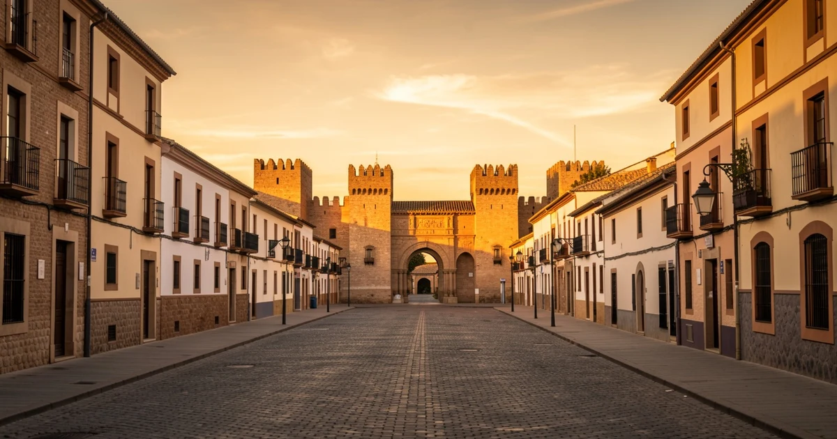Vista del centro histórico de Antequera con la Alcazaba al atardecer