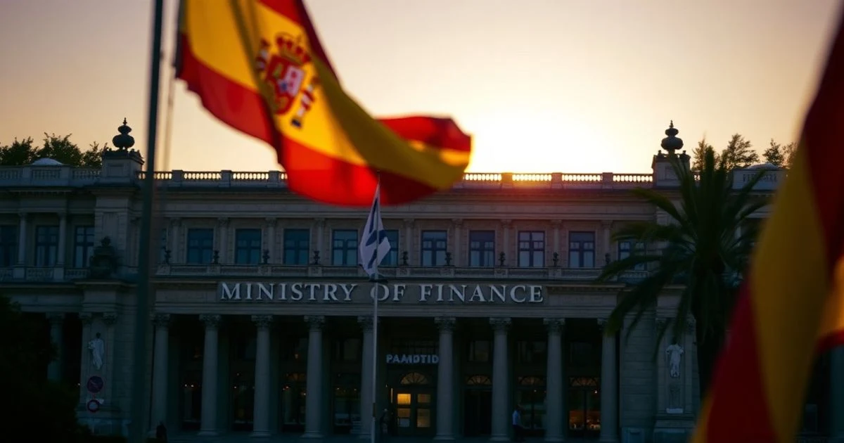 Fachada del Ministerio de Hacienda en Madrid al atardecer