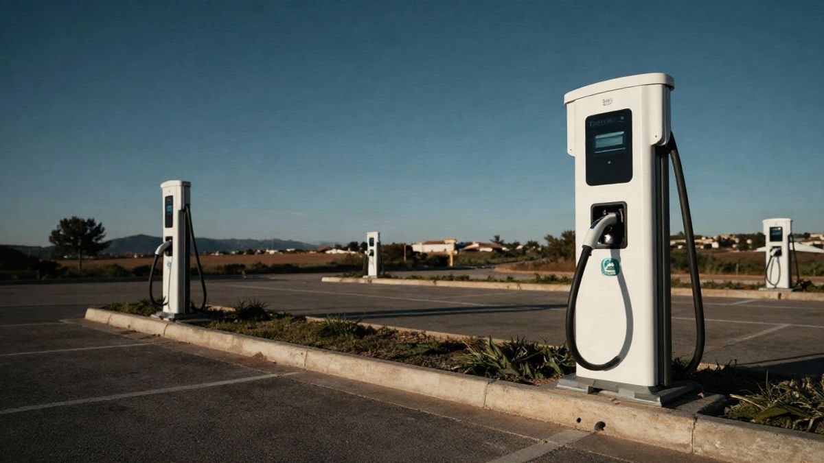 Illustrative image: generic electric charging station in an open landscape with clear sky, symbolizing electric mobility infrastructure