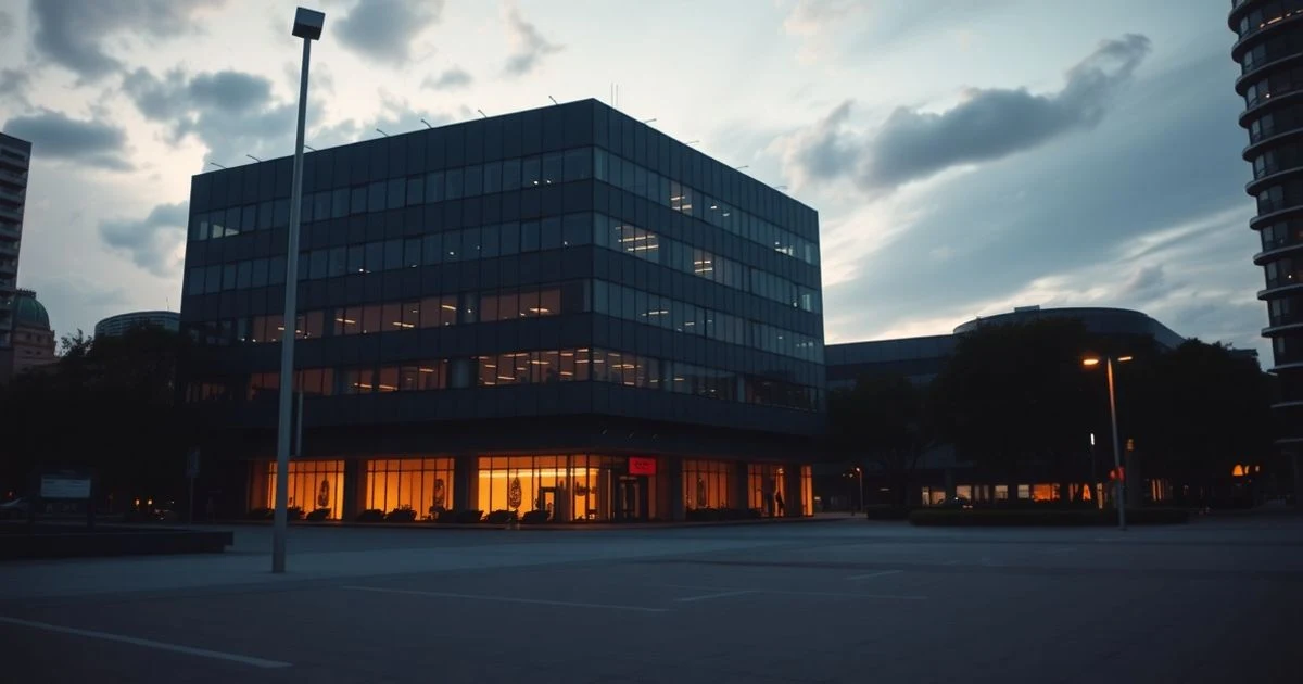 Edificio corporativo en el distrito financiero de Ciudad de México al atardecer, sin personas