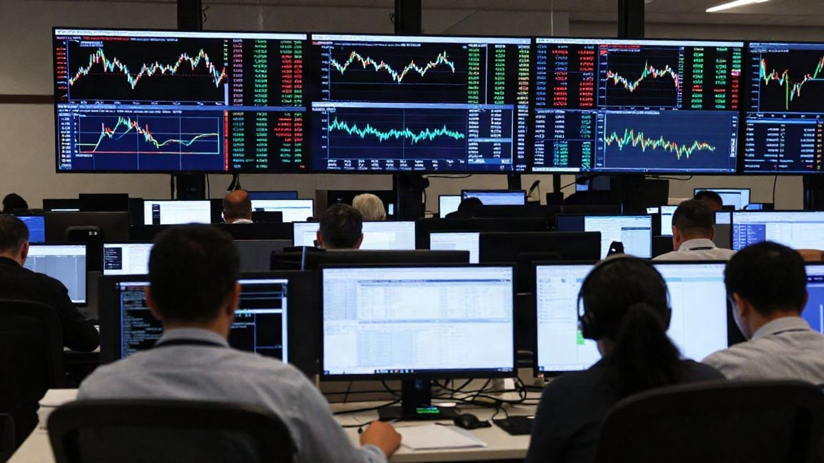 Illustrative image: a stock market environment with screens showing price fluctuations and graphs, representing financial market volatility.