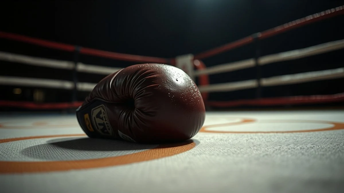 Imagen ilustrativa: un guante de boxeo sobre el lienzo del ring, con gotas de sudor y luz dramática.