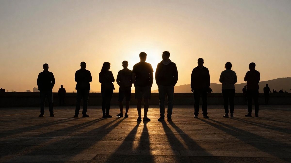 Illustrative image: silhouettes of people at sunset, with long shadows and dramatic natural light, generic context