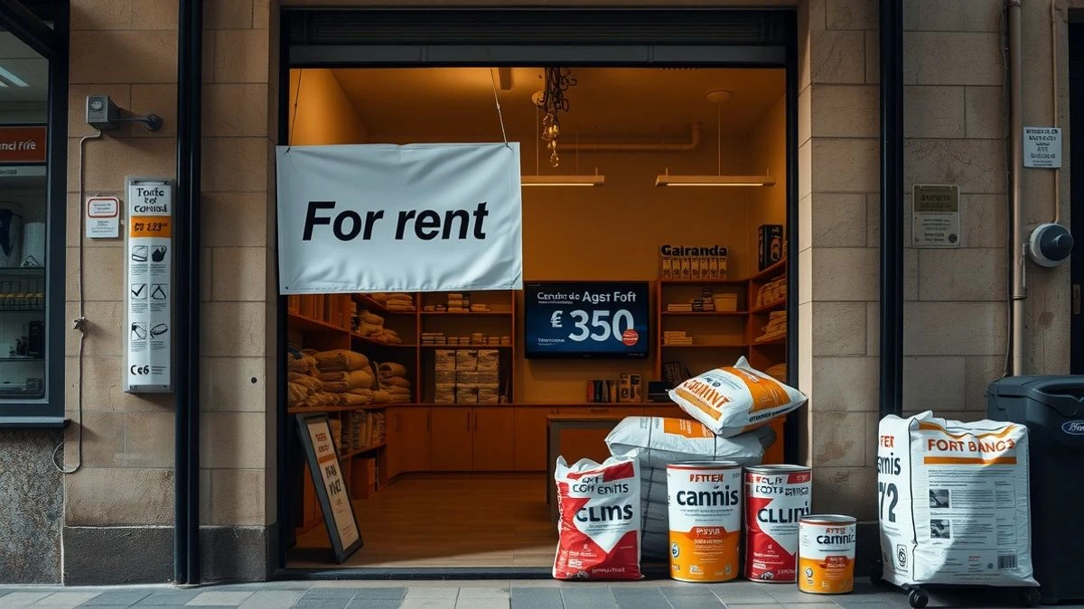 Imagen ilustrativa: un local comercial recién abierto en una calle española, con materiales de obra en la entrada