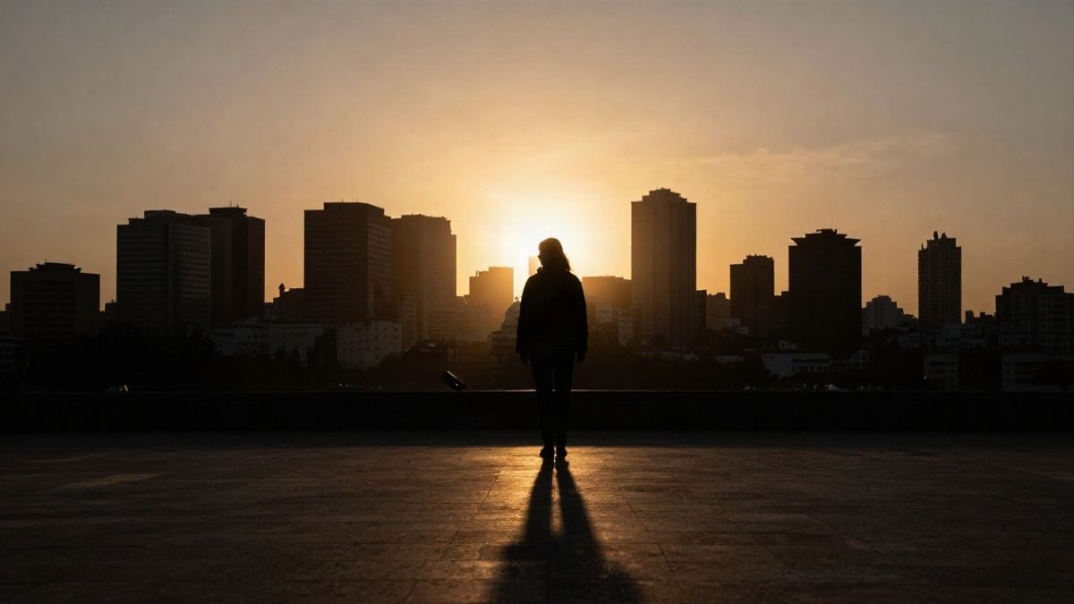 Illustrative image: silhouettes of a city at sunset with financial symbols, reflecting an investment and economic environment.