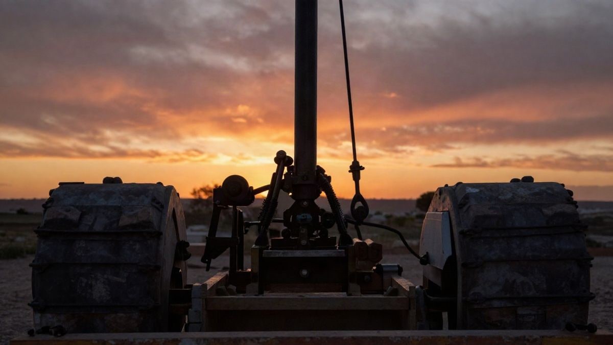 Imagen ilustrativa: una plataforma petrolera durante un atardecer, destacando su maquinaria en un entorno natural.