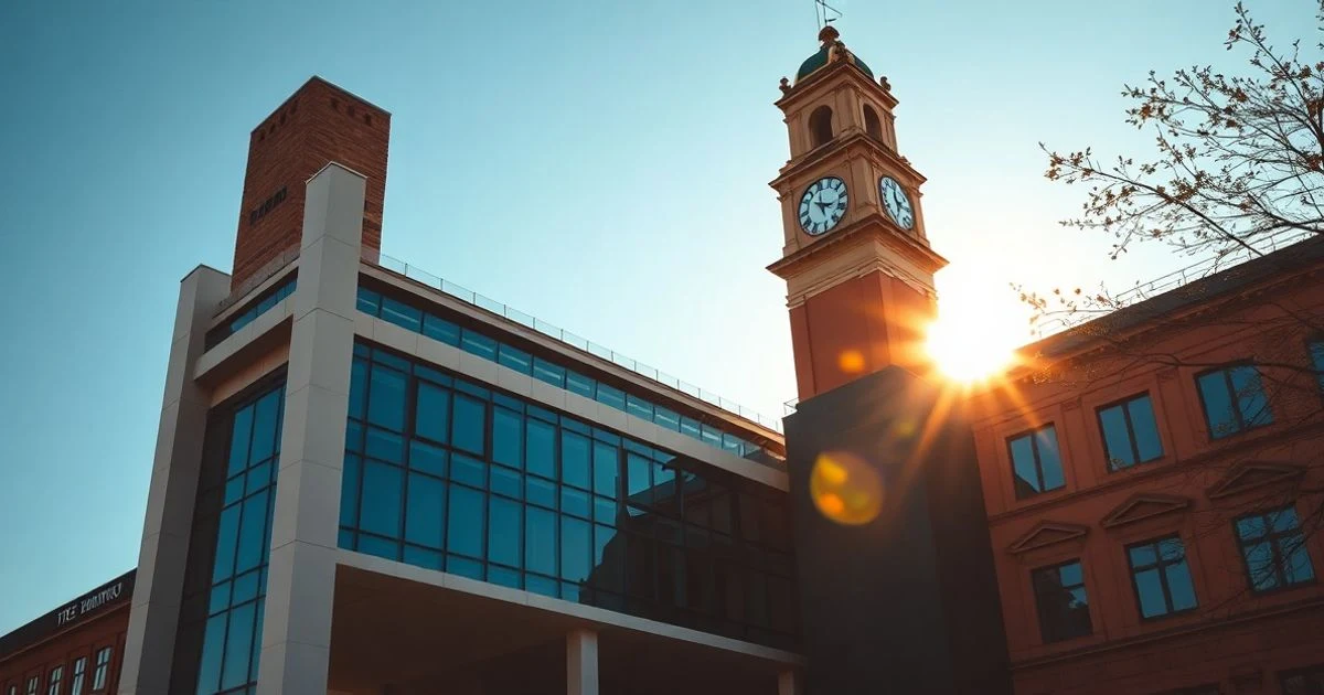 Fachada del Banco Nacional de Polonia en Varsovia al atardecer