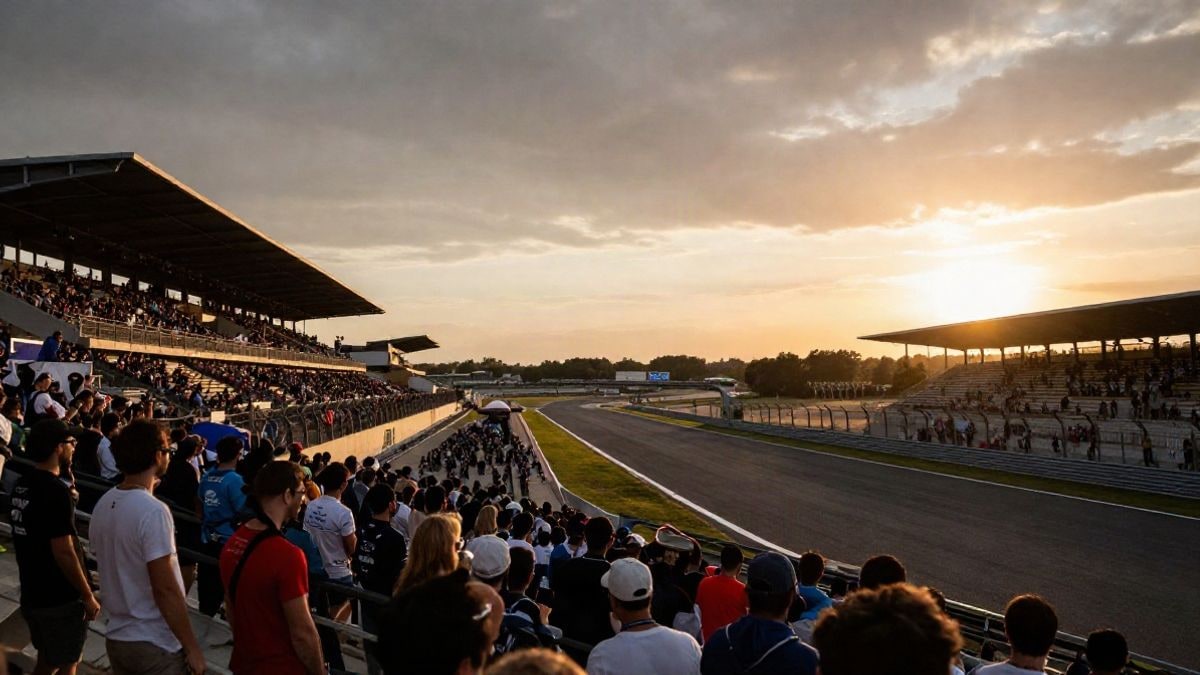 Illustrative image: general view of a new racing circuit during an event, with an atmosphere of excitement and activity, with no recognizable people.