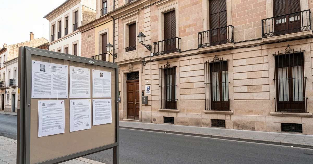 Fachada del Ayuntamiento de Málaga con tablón de anuncios