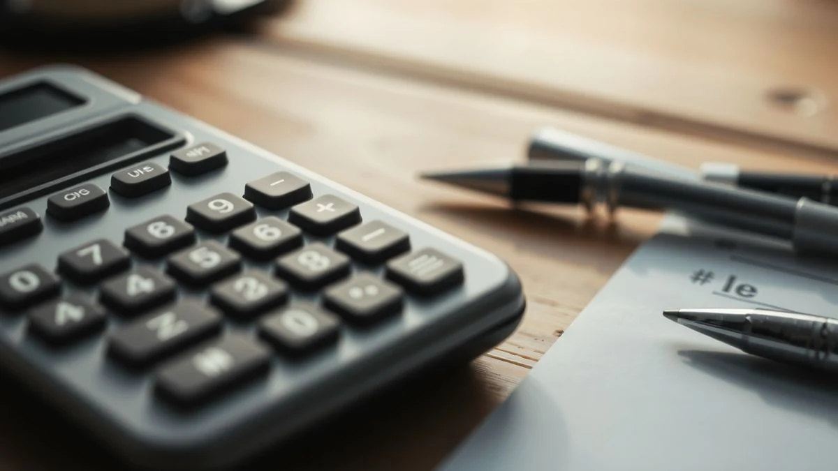 Primer plano de un escritorio con calculadora, bolígrafo y documento del RETA