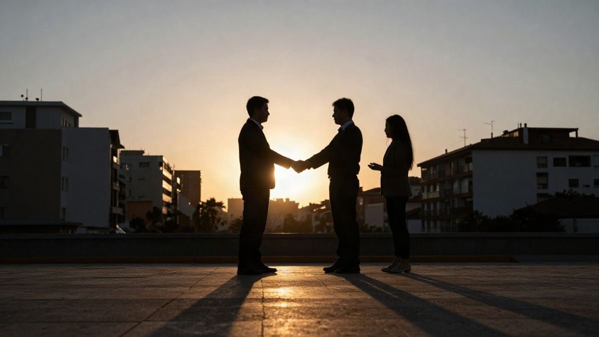 Imagen ilustrativa: siluetas de edificios al atardecer, representando un contexto empresarial sin personas ni elementos identificativos.