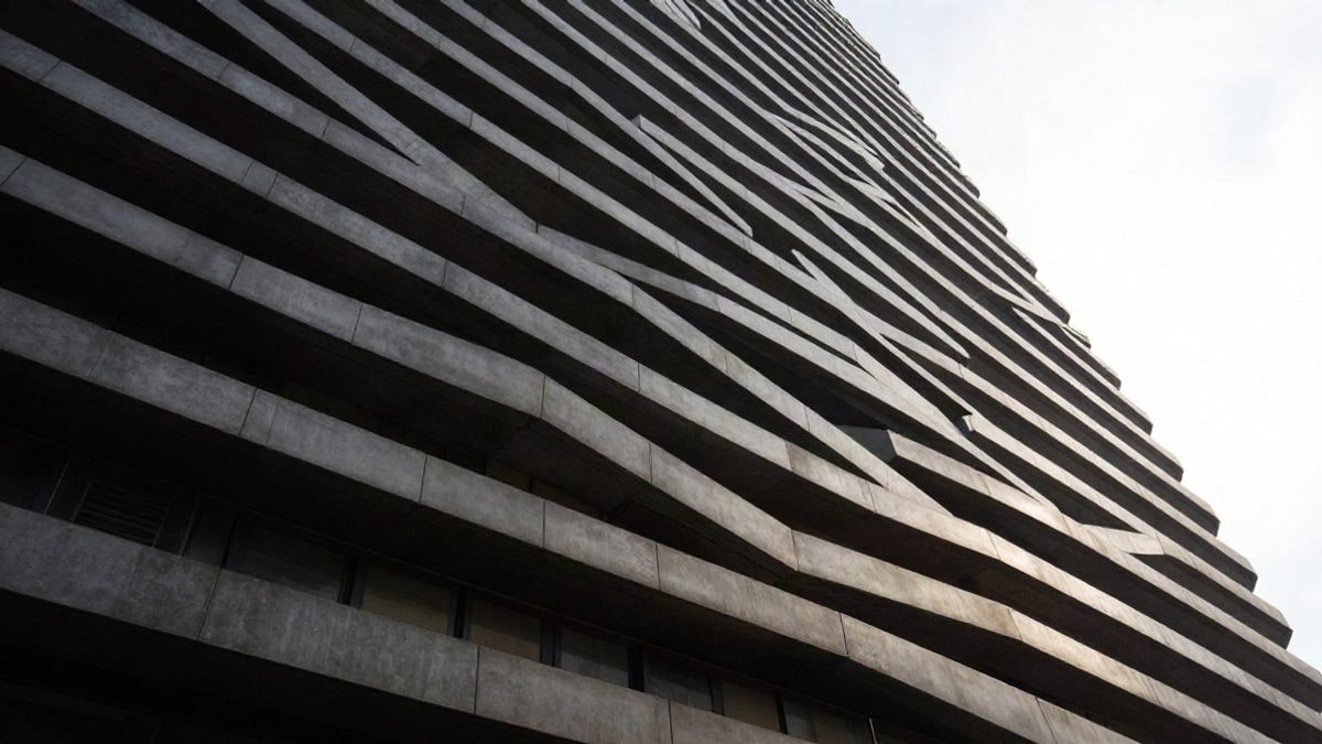 Illustrative image: wide view of an abstract financial building with converging lines, symbolising growth and partnerships in the banking sector.