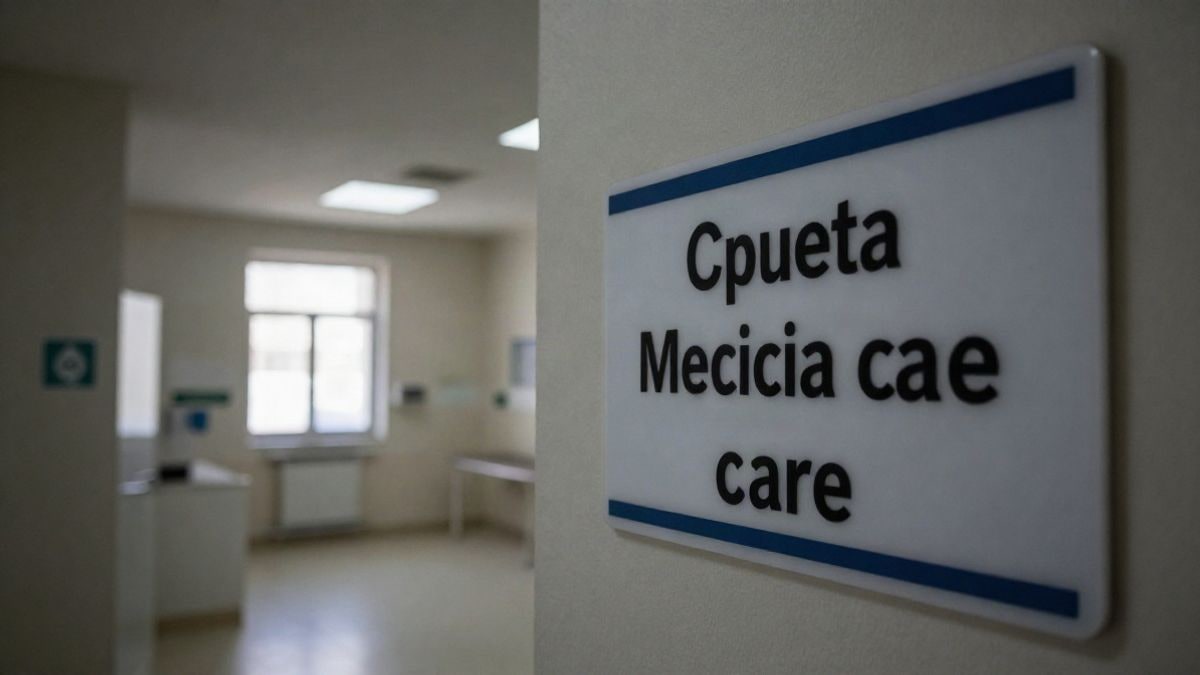 Imagen ilustrativa: interior de un centro de salud vacío, con señales de atención médica, reflejando la situación de salud pública en Ceuta.