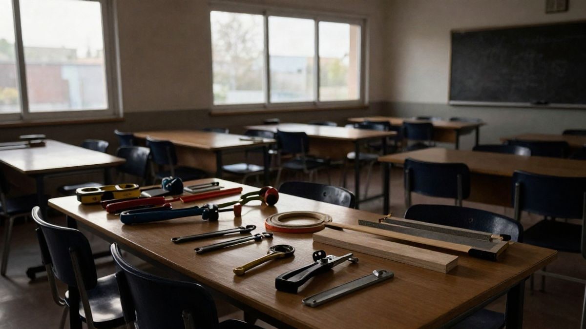 Imagen ilustrativa: aula de formación profesional con mesas y sillas vacías junto a una ventana