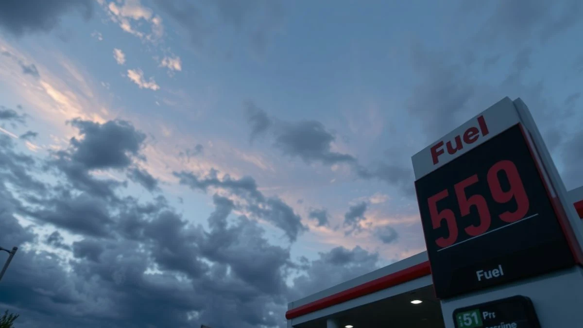 Cartel de precios de combustible en una gasolinera de Madrid al atardecer