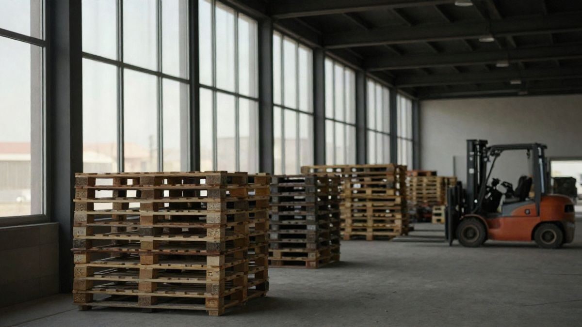 Illustrative image: interior of a logistics warehouse under construction with side light entering through the windows
